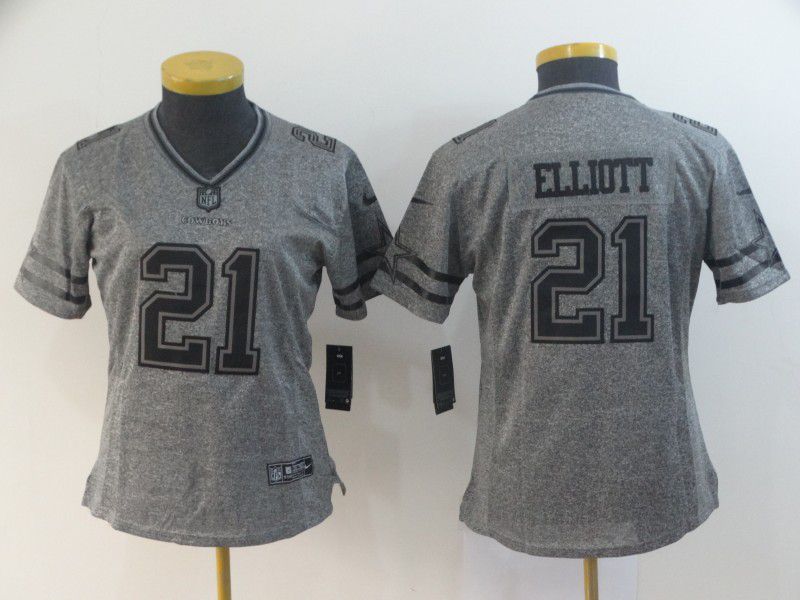 Women Dallas cowboys 21 Elliott Gray Stitched Gridiron Limited NFL Jerseys